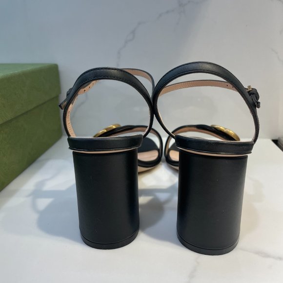 GUCCI - GG Marmont Leather Block Heel Sandal Black size 37 - US size 7 - Picture 2 of 8